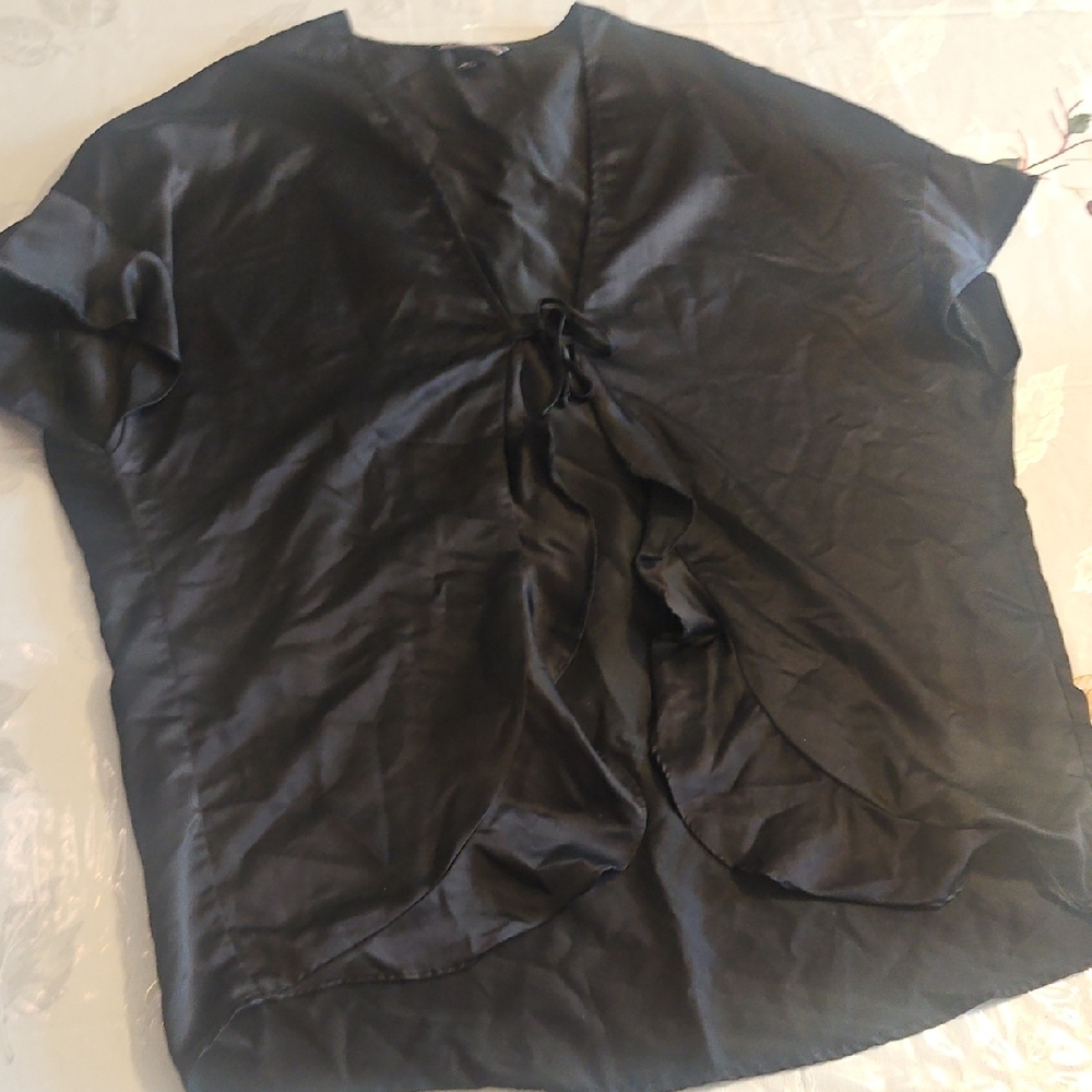 Black Satin Tie-Front Robe
